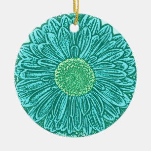 Gerbera Daisy Block Print - Aquarelle Keramik Ornament