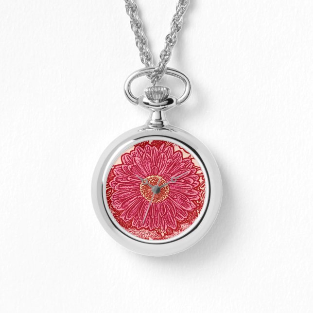 Gerbera Daisy Block Print - Korallen und Rosa Armbanduhr (Vorderseite)