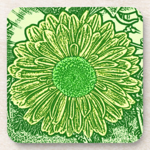 Gerbera Daisy Block Print - Limettengrün Getränkeuntersetzer