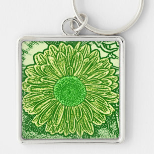 Gerbera Daisy Block Print - Limettengrün Schlüsselanhänger