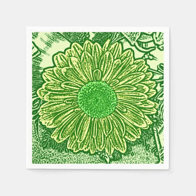 Gerbera Daisy Block Print - Limettengrün Serviette (Vorderseite)