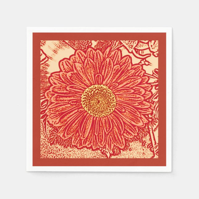 Gerbera Daisy Block Print, Mandarin Orange Serviette (Vorderseite)
