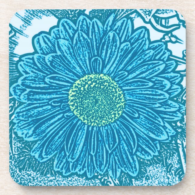 Gerbera Daisy Block Print - Meerblau Getränkeuntersetzer (Vorderseite)