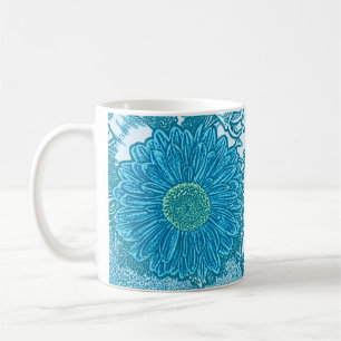 Gerbera Daisy Block Print - Meerblau Kaffeetasse