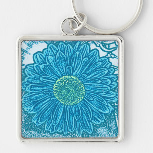 Gerbera Daisy Block Print - Meerblau Schlüsselanhänger