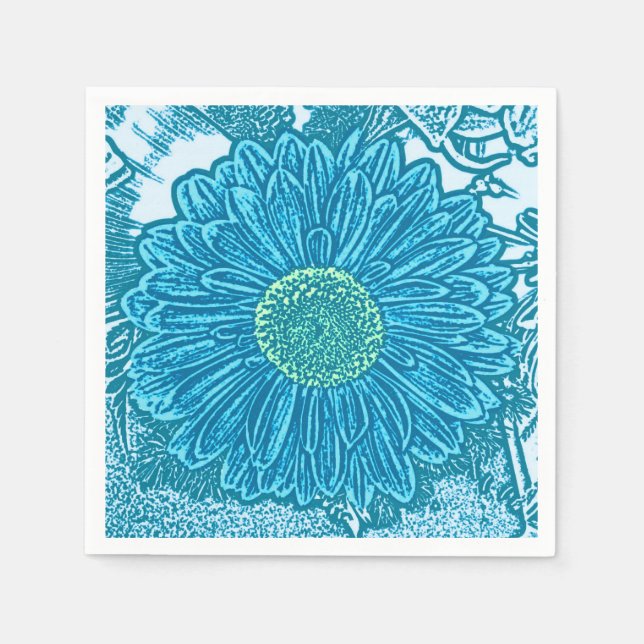 Gerbera Daisy Block Print - Meerblau Serviette (Vorderseite)