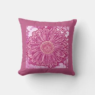 Gerbera Daisy Block Print - Rosa Farbtöne Kissen