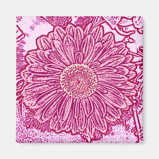Gerbera Daisy Block Print - Rosa Farbtöne Magnet (Vorne)