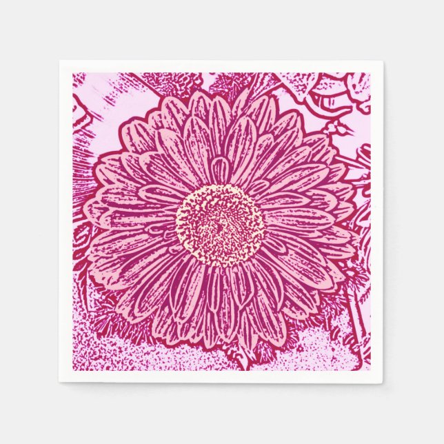 Gerbera Daisy Block Print - Rosa Farbtöne Serviette (Vorderseite)