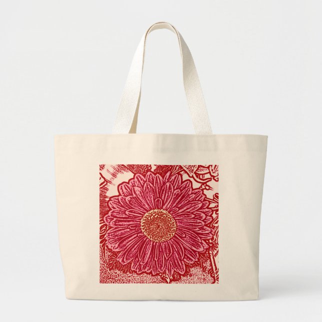 Gerbera Daisy Block Print - rot und rosa Jumbo Stoffbeutel (Vorne)