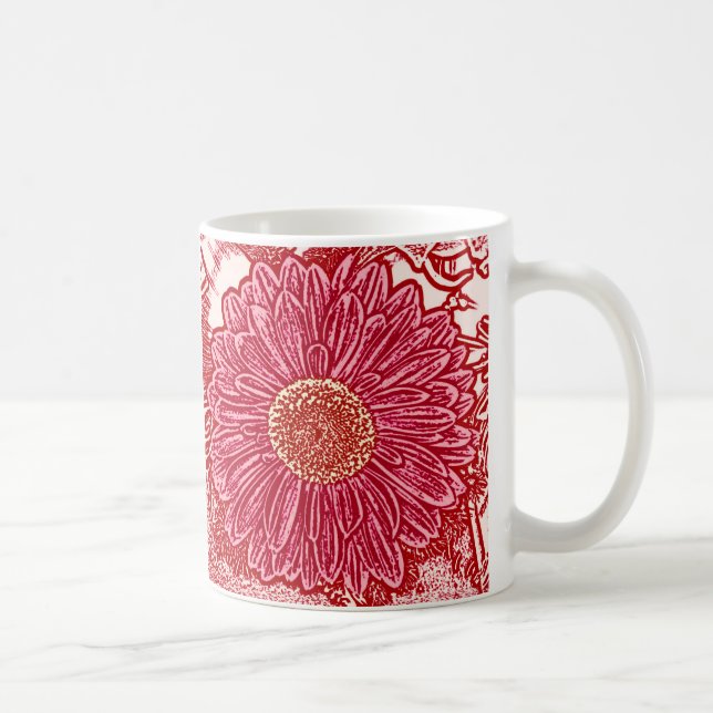 Gerbera Daisy Block Print - rot und rosa Kaffeetasse (Rechts)