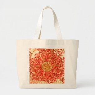 Gerbera Daisy Block Print - Safran orange Jumbo Stoffbeutel