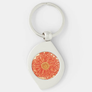 Gerbera Daisy Block Print - Safran orange Schlüsselanhänger