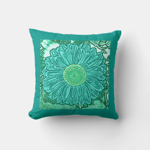 Gerbera-Daisy Blockdruck - Aquatöne Kissen