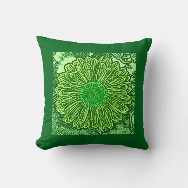 Gerbera Daisy Border Print, Lime Green Kissen (Vorderseite)
