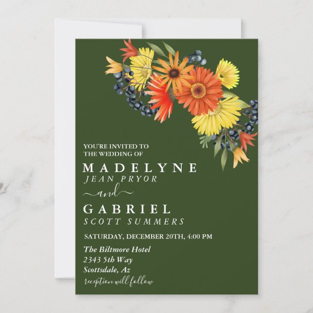 Gerbera Daisy Mariage Bouquet Floral Invitation (Devant)