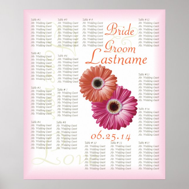 Gerbera Daisy Mariage Tableau des places assises (Devant)