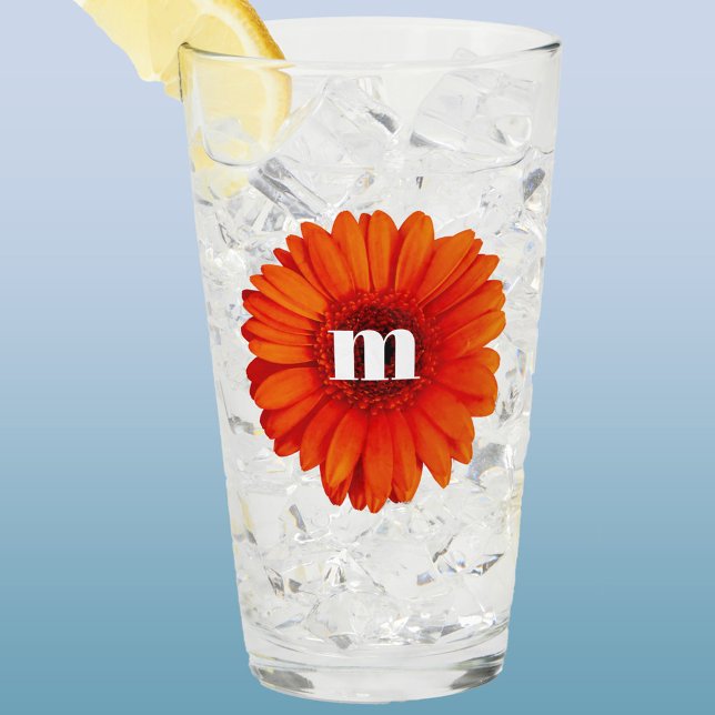 Gerbera Daisy Monogram Initial Glas (Gerbera Daisy monogram initial glass tumbler)