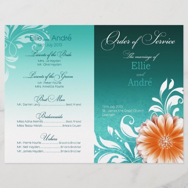 Gerbera Daisy Orange Aqua Programme d'Ordre de Ser (Devant)