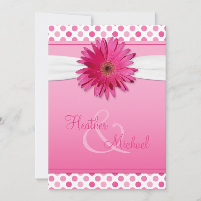 Gerbera Daisy Pink Polka Dot Wedding Einladung (Vorderseite)