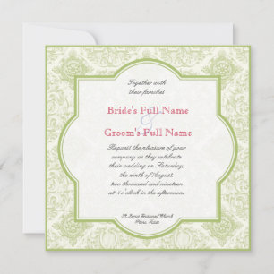 Gerbera-Daisy Rosa Grüne Vierblatt Hochzeitseinlad Einladung