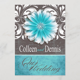 Gerbera Daisy Scroll 1 aquamarine Tafel für Hochze Einladung
