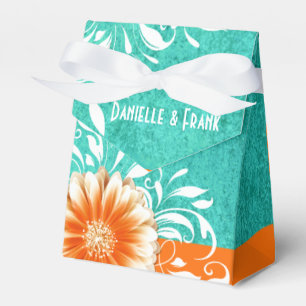 Gerbera Daisy Scroll Türkis orange Geschenkschachtel