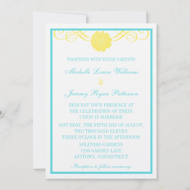 Gerbera Daisy Wirbel Wedding Invite Einladung (Vorderseite)