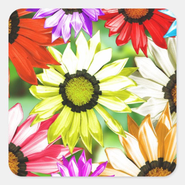 Gerbera farbenfrohe Blume Quadratischer Aufkleber (Vorderseite)