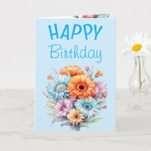 Gerbera flowers happy birthday blank blue