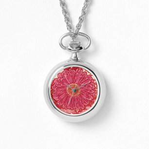 Gerbera-Gänseblümchen-Block-Druck - Koralle und Armbanduhr