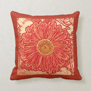 Gerbera-Gänseblümchen-Block-Druck, Safran u. tie Kissen