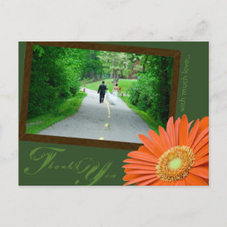 Gerbera-Gänseblümchen-orange gedämpftes Grün Postkarte