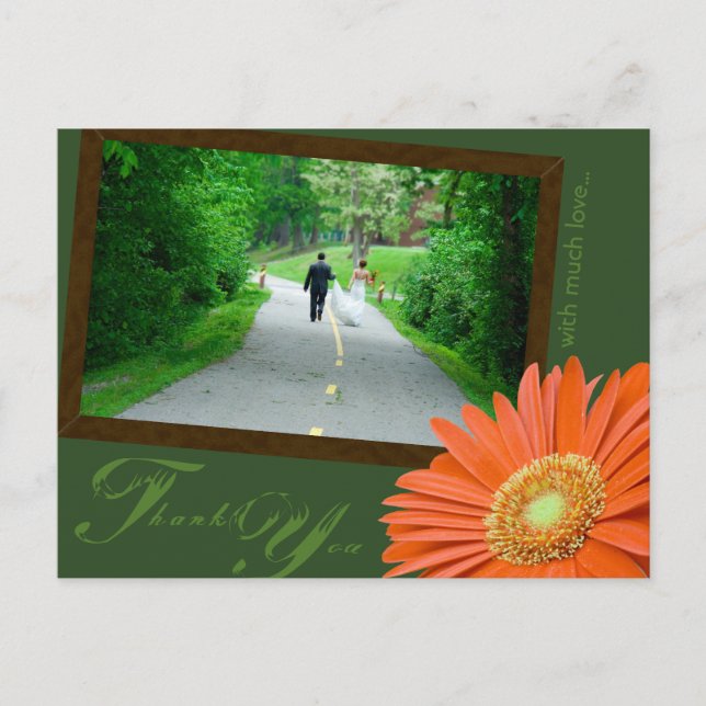 Gerbera-Gänseblümchen-orange gedämpftes Grün Postkarte (Vorderseite)