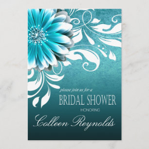 Gerbera-Gänseblümchen-Rolle-Brautparty aquamarin Einladung