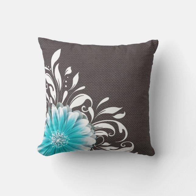Gerbera-Gänseblümchen-Rolle-Leinwand 1 aquamarine Kissen (Vorderseite)