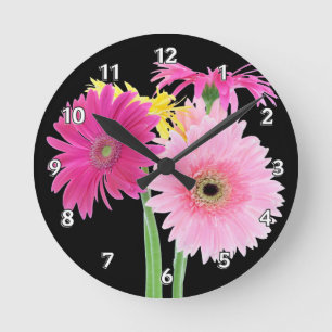 Gerbera-Gänseblümchen-Rosa Runde Wanduhr