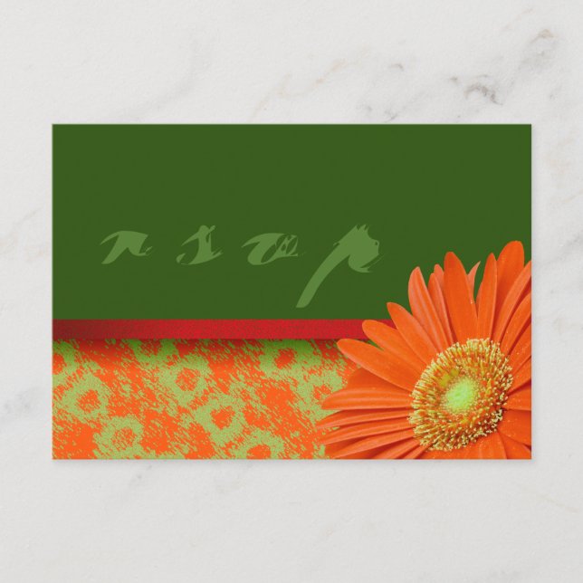 Gerbera Orange Green Script RSVP Cards Karte (Vorderseite)