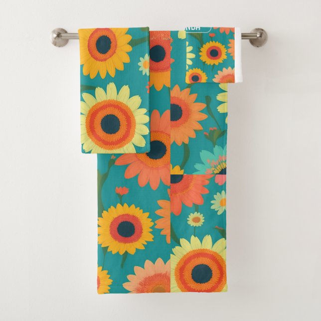 Gerbera Retro Personalisiertes Muster Badhandtuch Set (Insitu)