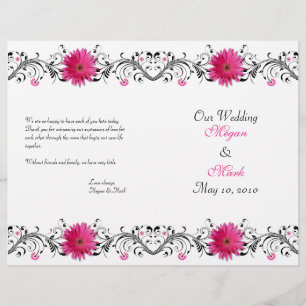 Gerbera Rose Daisy Black Floral Wedding Programme
