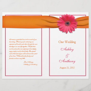 Gerbera rose Daisy Orange Ribbon Wedding Programme