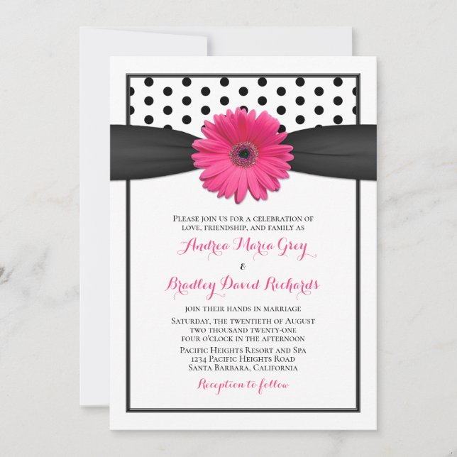 Gerbera rose Daisy Polka Faire-part de mariage poi (Devant)