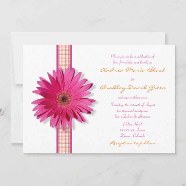 Gerbera rose Faire-part de mariage en ruban (Devant)