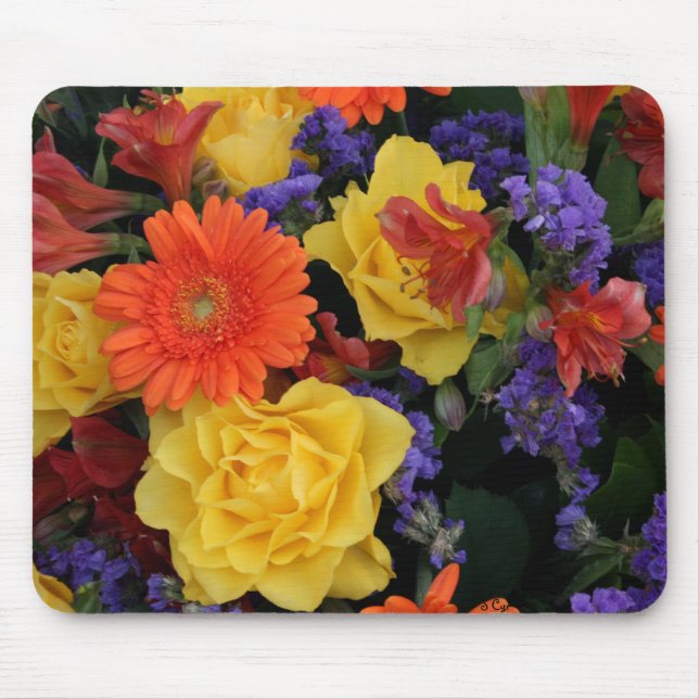 Gerbera-Rosen-Blumenstrauß Mousepad (Vorne)