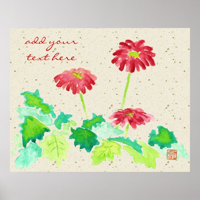 Gerbera Watercolor Painting Red Green Washi Paper Poster (Vorne)