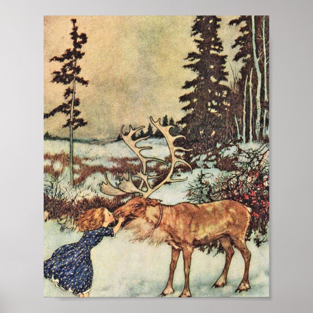 Gerda und der Reindeer - Edmund Dulac Poster (Vorne)