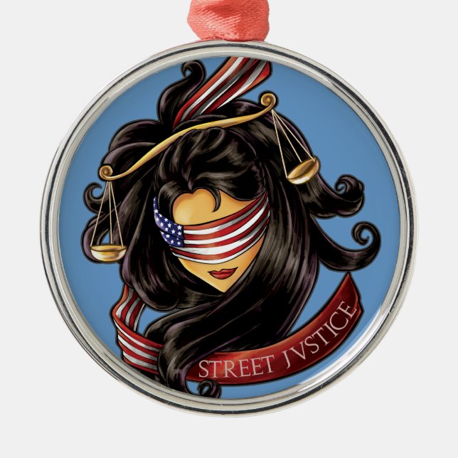 Gerechtigkeit ist durch Straßen-Gerechtigkeit Silbernes Ornament (Vorne)