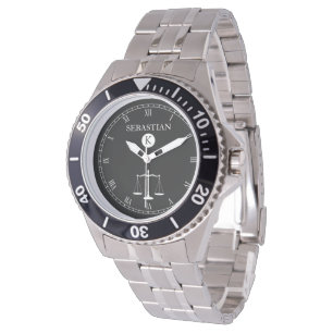 Gerechtigkeit stuft Monogramm-Gesetzesberufliche Armbanduhr
