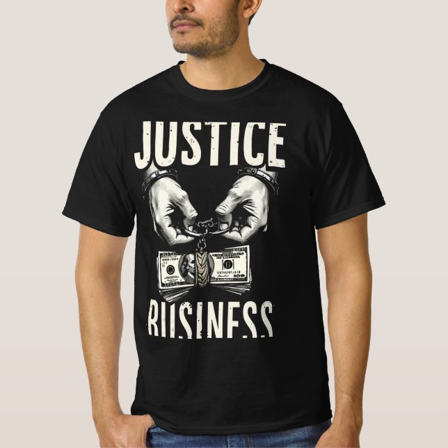 Gerechtigkeit zu verkaufen – Mutiges sozialkritisc T-Shirt (Vorderseite)