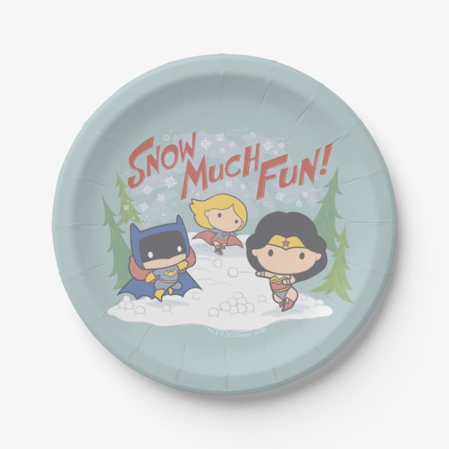 Gerechtigkeitsliga Chibi Snowball Kampf Pappteller (Vorderseite)